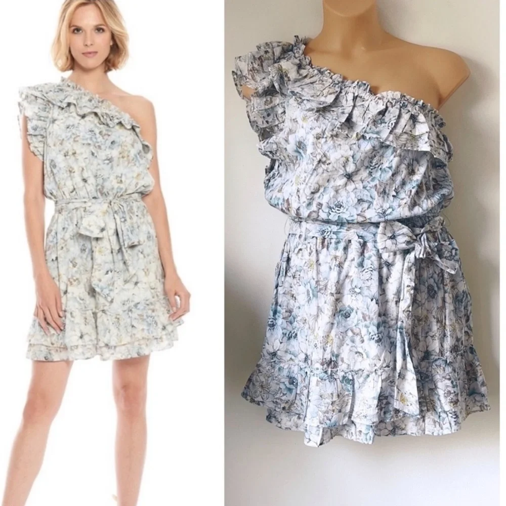 ✌🏼NWT HAPPY X NATURE Willow 1 shoulder mini Dress Kate Hudson XL elastic waist - Picture 1 of 10